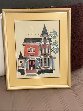 Jean Ekman Adams Framed Victorian House Art Print Yellow Background